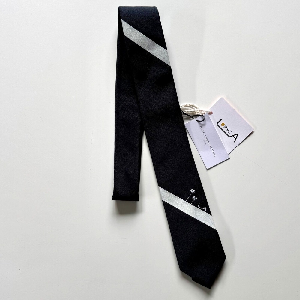 POCKET SQUARE CLOTHING The Rodeo Tie Los Angeles Necktie Grey Wool Herringbone - Picture 2 of 13